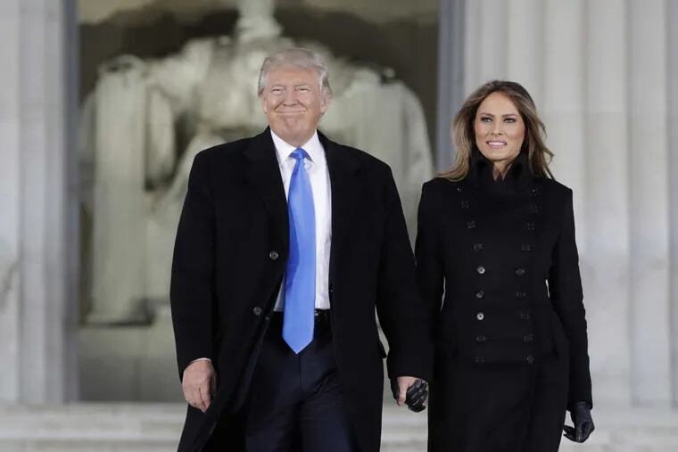 President-elect Donald Trump and his wife Melania Trump arrive at a pre-Inaugural &quot;Make America Great Again! Welcome Celebration&quot; at the Lincoln Memorial in Washington, Thursday, Jan. 19, 2017.