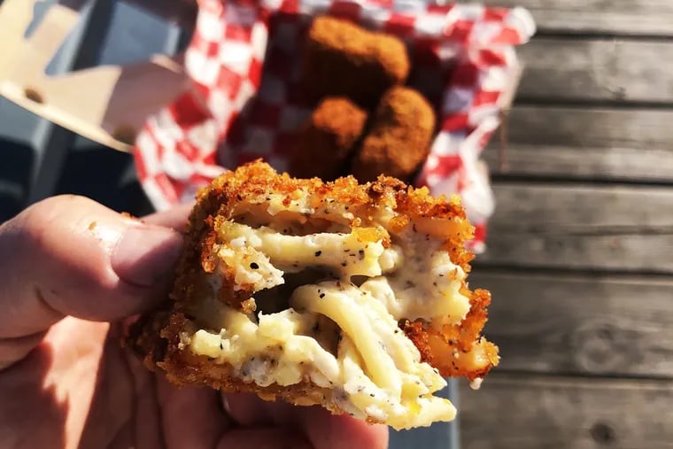Noodles flavored with cacio e pepe sauce are among the options of the fried pasta bites at DaMo Pasta Lab's new boardwalk stand in Ocean City.