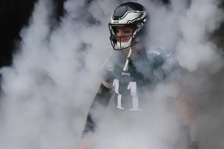 Carson Wentz during player introductions before the Eagles played the Indianapolis Colts in September.