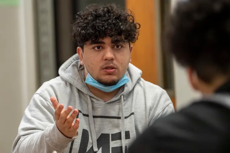 Angel Ramos, 18, a senior, speaks about his acceptance at Stockton University. Camden has received a $370,000 grant to help students pursue their dreams of obtaining a college degree.