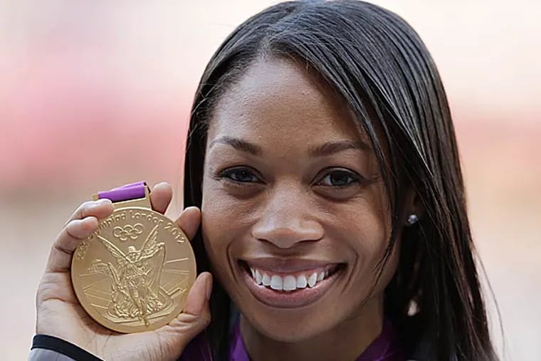 Allyson Felix, who won three gold medals at the London Olympics, is at the start of the line of people to watch at the Penn Relays this week. (Matt Slocum/AP)