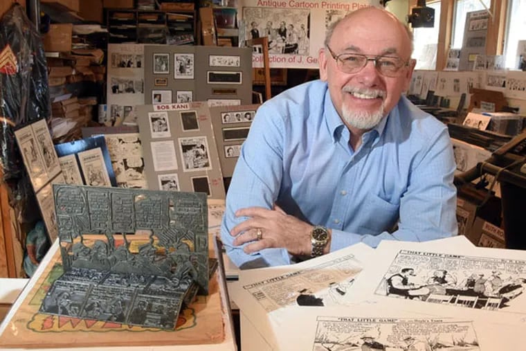 Joe Getsinger, a retired New Jersey state trooper, is also an artist and collector of vintage comic-strip printing plates. His collection of 8,000 plates contains early works of famous cartoonists. (Curt Hudson/For the Inquirer)