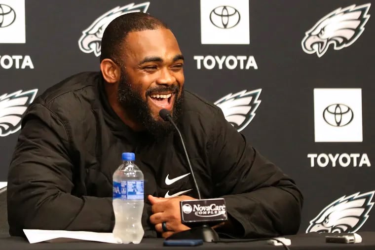 Eagles’ defensive end Brandon Graham speaks to the media during OTAs at the NovaCare Complex in South Philadelphia on Wednesday, May 4, 2022.