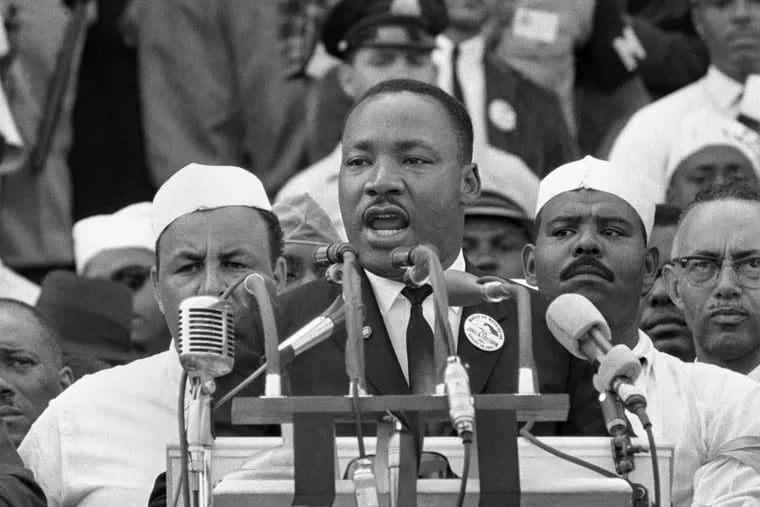 Dr. Martin Luther King Jr., head of the Southern Christian Leadership Conference, addresses marchers during his “I Have a Dream” speech at the Lincoln Memorial in Washington.
