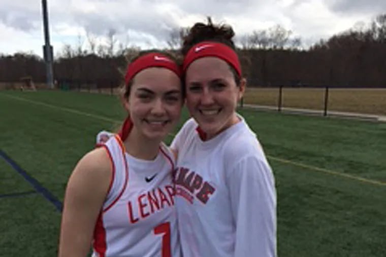Lenape girls lacrosse players Natalie Peel and Shannon Gallagher. (Phil Anastasia/Staff)