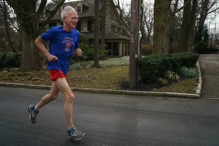 Gene Dykes is a competitive marathon and ultra marathon runner at the age of 70, he is shown here on a morning run near his home in Bala Cynwyd, PA, Friday March 15, 2019.