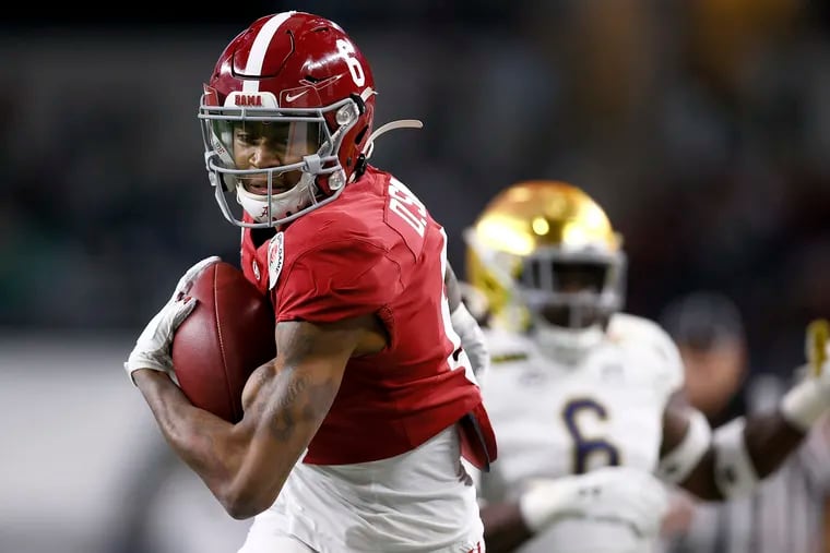 Alabama receiver DeVonta Smith is coming to Philadelphia after the Eagles traded up to No. 10 with Dallas to select him in Thursday night's NFL Draft.