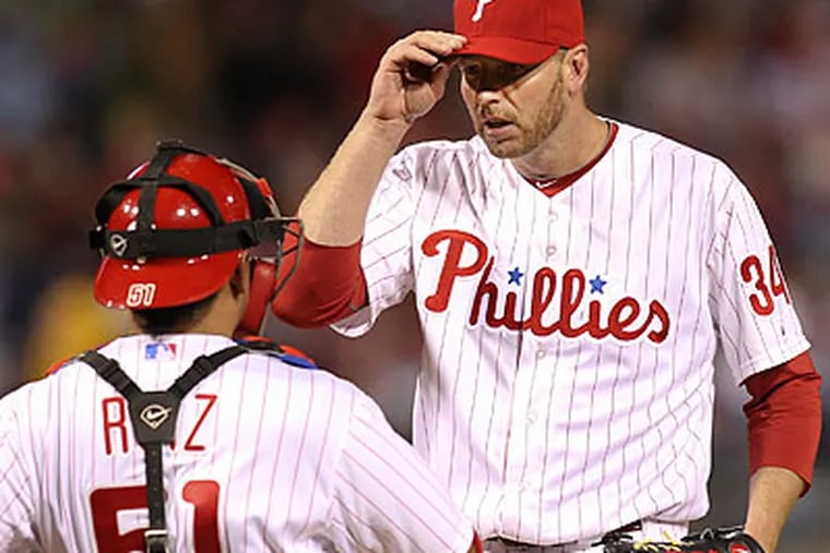 Roy Halladay gave up five hits and struck out three batters in seven innings Tuesday night. (Steven M. Falk/Staff Photographer)