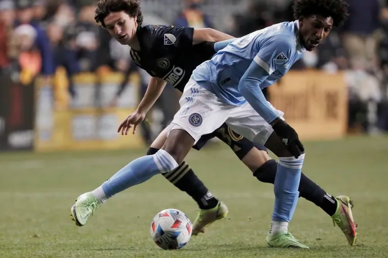 Talles Magno (right), whom New York City FC signed for $8 million in May from Brazil's Vasco da Gama, proved he was worth the big check by scoring the winning goal against the Union.
