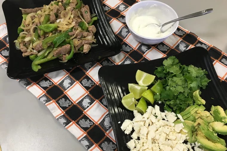 Lime marinated steak tacos made by students at Team Up Philly at Daroff during week 5 of the fall 2018 My Daughter's Kitchen cooking program.