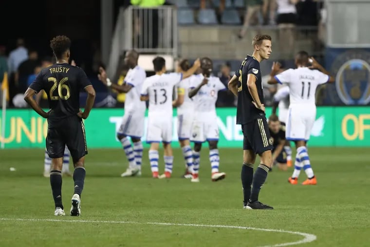 Auston Trusty, (left), Jack Elliott (right) and the rest of the Philadelphia Union were caught flat-footed by the Montreal Impact.
