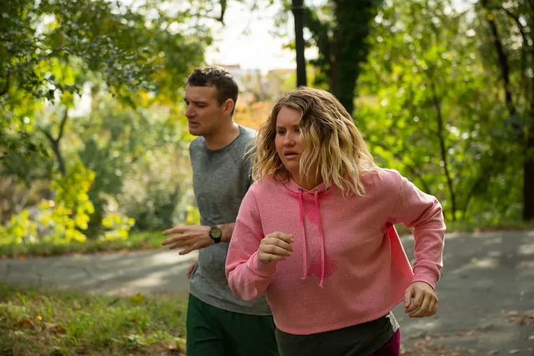 Jillian Bell, right, and Micah Stock in "Brittany Runs a Marathon." MUST CREDIT: Anna Kooris, Amazon Studios