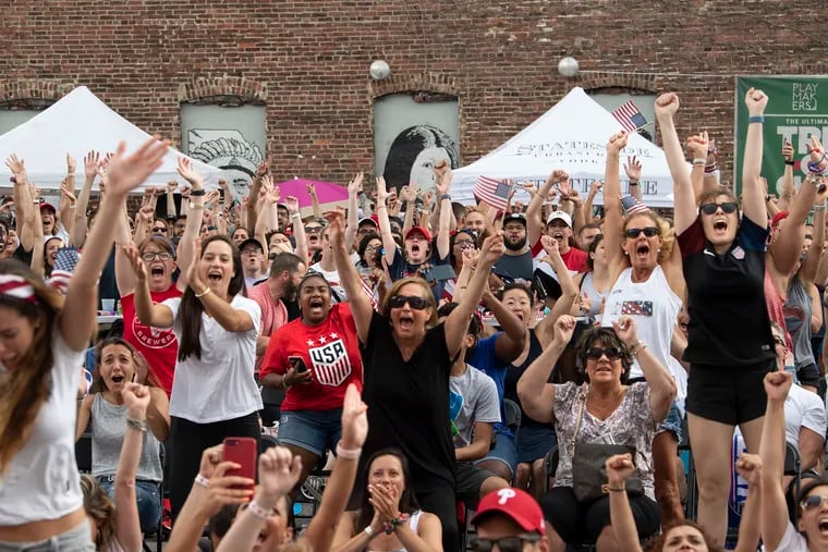 Hundreds of Philly-area soccer fans turned out -- and reacted with cheers -- at an outdoor watch party for the Women's Soccer World Cup final at Love City Brewing Co. in Philadelphia.