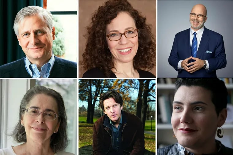 Authors coming to local venues this summer include (clockwise from upper left:) Jon Meacham, Janet Benton, Michael Smerconish, Raquel Salas Rivera, Andrew McCarthy, and Miriam Seidel. 