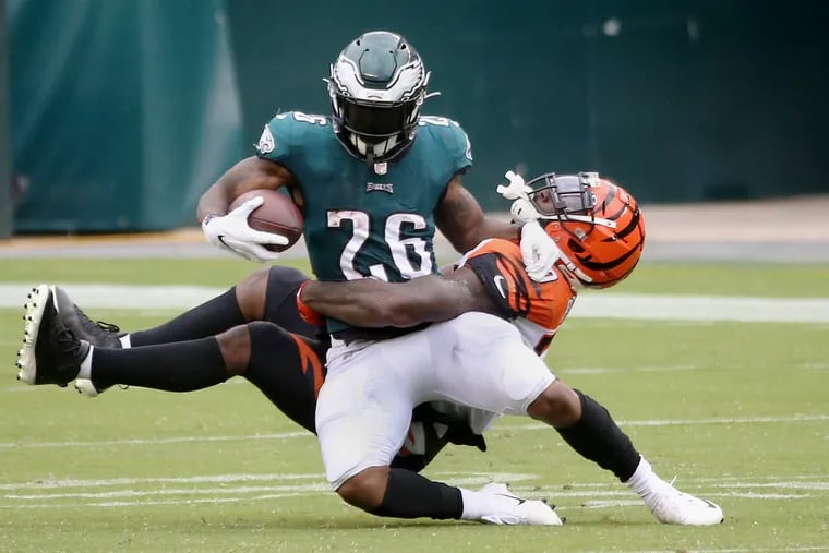 Eagles running back Miles Sanders rushed for 95 yards on 18 carries against the Bengals in Week 3.