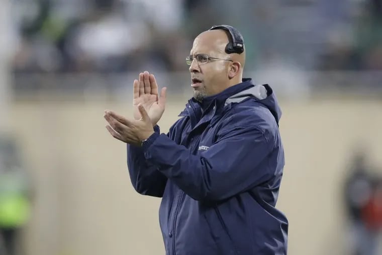 Penn State head coach James Franklin claps during the second half of an NCAA college football game against Michigan State on Nov. 4.