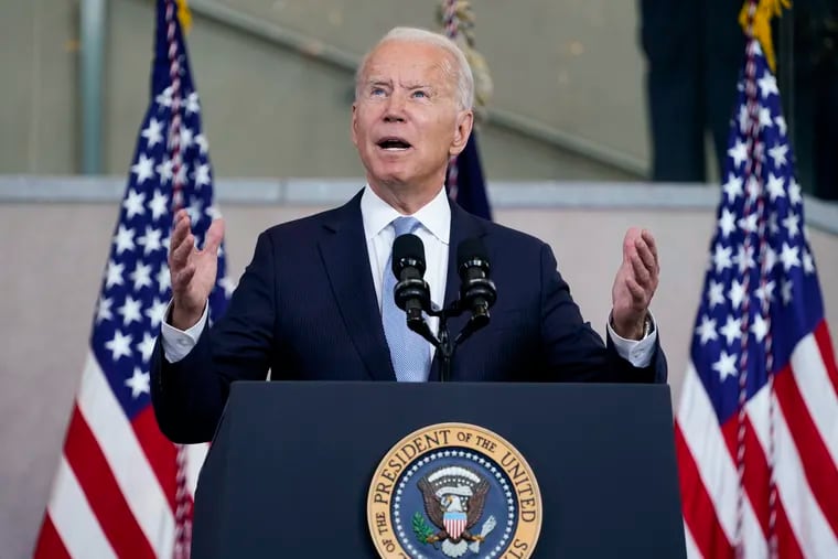 President Joe Biden speaks in Philadelphia in 2021. Biden will be back in Philadelphia for a primetime speech Thursday about preserving democracy.