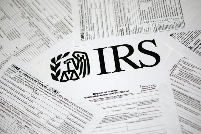 Internal Revenue Service 1040 individual income tax forms for 2021 arranged in Louisville, Kentucky, on April 12, 2022.