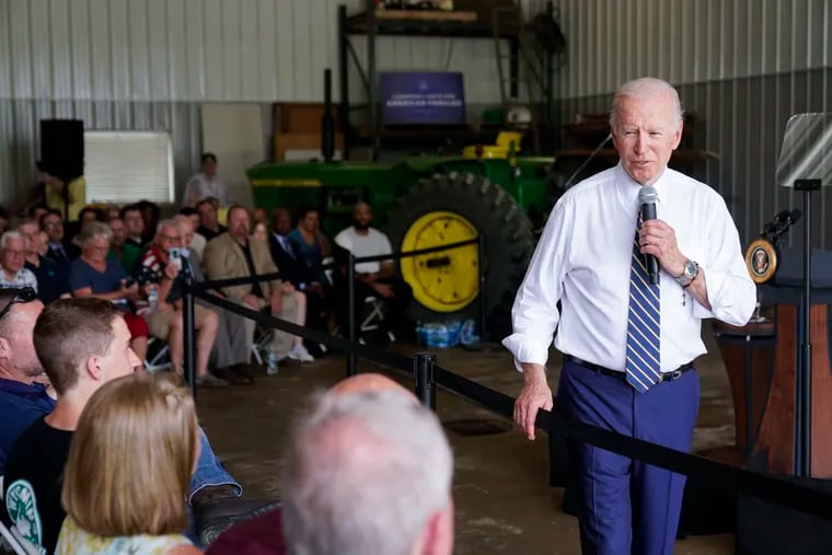 President Joe Biden, shown speaking during a visit to O'Connor Farms on Wednesday in Kankakee, Ill. Biden visited the farm to discuss food supply and prices as a result of Putin's invasion of Ukraine.