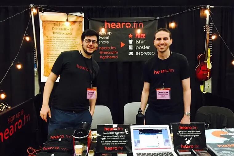 At the South by Southwest Music Conference in Austin, Texas, Andrew (left) and Brian Antar mark the official launch of Hearo.fm. Their service has gotten some favorable commentary from musicians, who often feel ripped off by streaming. (Hearo.fm)