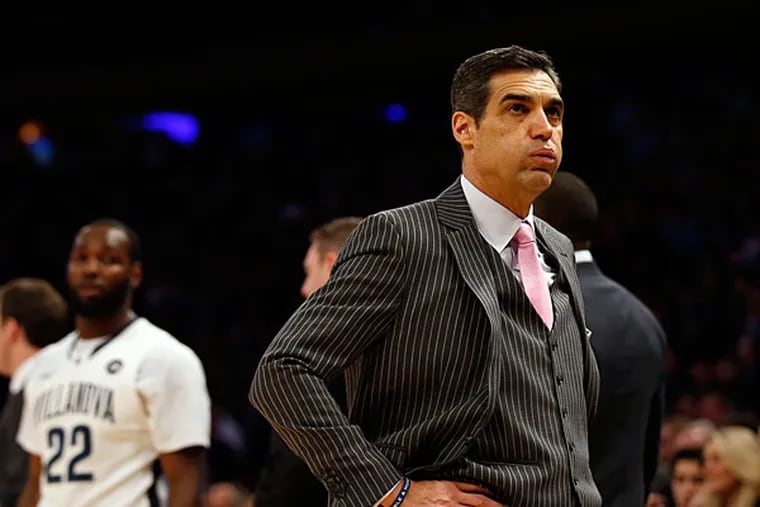 Villanova Head Coach Jay Wright exhales late in the game. (Yong Kim/Staff Photographer)