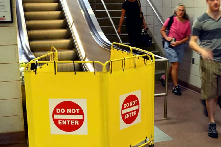The escalator at PATCO's Ashland station was out of service last summer as were other elevators and escalators in the system, frustrating riders.