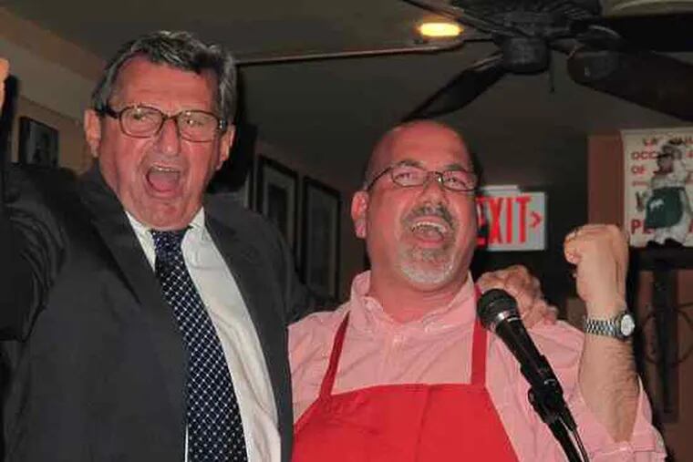 Trading playbook for songbook, Penn State icon Joe Paterno sings with restaurateur Franco Borda in South Philly. (See &quot;Blue . . .&quot;)