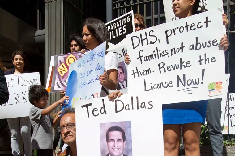 Opponents of the detentions  for undocumented immigrant asylum seekers at a federal facility in Berks County, PA rallied outside the office of Pennsylvania Department of Human Services Secretary Ted Dallas in 2018.