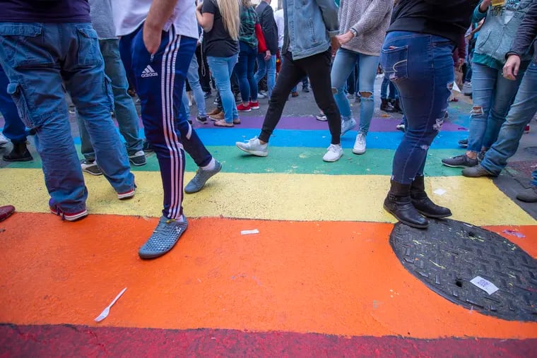 The newly painted crosswalk at 13th and Locust at 2019's Outfest. The organizers of Outfest, Philly Pride Presents, have disbanded.