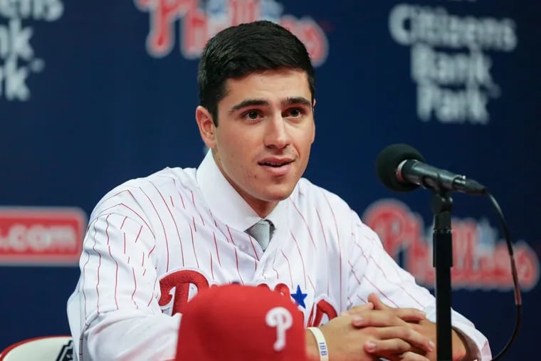 Adam Haseley, the Phillies’ first-round draft selection, was introduced Wednesday at Citizens Bank Park.