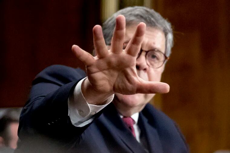 Attorney General William Barr testifies during a Senate Judiciary Committee hearing on Capitol Hill on Wednesday.
