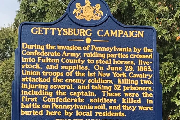 A state-owned marker in McConnellsburg, Fulton County that was revised during an official review focused on "outdated cultural references" in Pennsylvania's historical marker system.