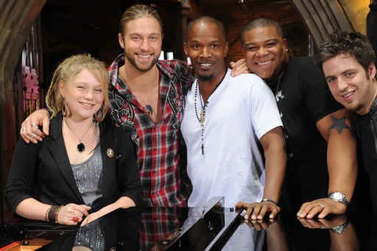Season 9 of the star-making show had singer/actor/comedian Jamie Foxx (center) mentoring the four remaining contestants Tuesday.