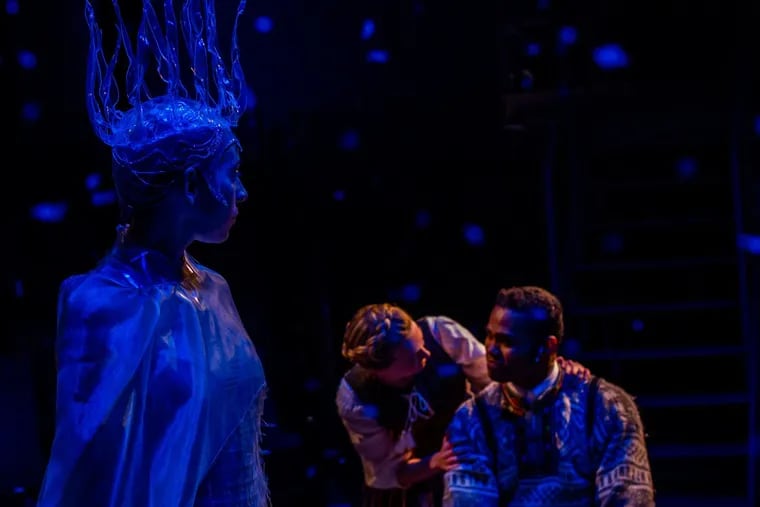 Arden Theatre's "The Snow Queen," with (from left) Katherine Fried, Mary Fishburne, and Daniel Ison.