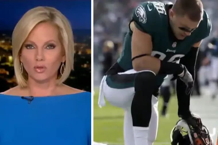Fox News aired a misleading news segment Monday night featuring host Shannon Bream, which paining praying Eagles players as protesting during the national anthem. 
