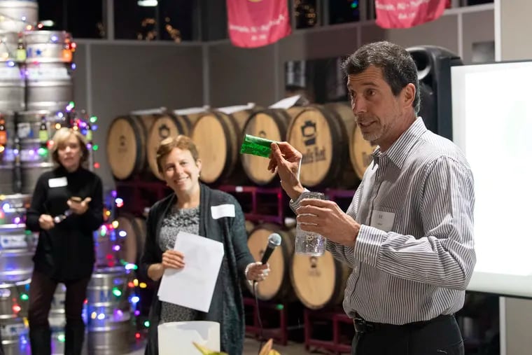 Board president Ed Cohen speaks during a party to launch the new Sustainable South Jersey at the Flying Fish Brewing Co. in Somerdale, N.J., Dec. 4.