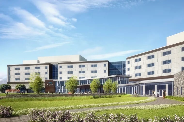 Inspira Health broke ground Wednesday on a new Harrison Township hospital, shown here in an architectural rendering.