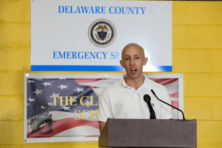 In this photo from March 20, 2020, Delaware County Council Chairman Brian Zidek addressed efforts to confront the emerging coronavirus pandemic. The county had no health department. Two months later, it has the highest per-capita rate of COVID-19, exceeding that even of neighboring Philadelphia.