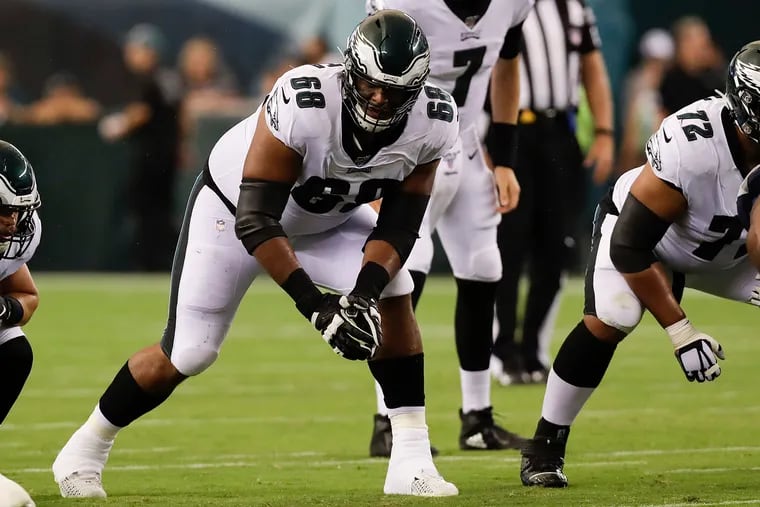 Jordan Mailata (68) switched to right tackle Sunday night, where he played in this 2019 preseason game.