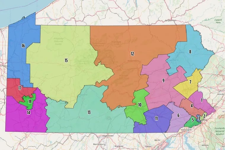 The new congressional map released Monday by the Pennsylvania Supreme Court.