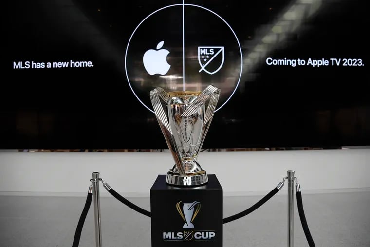 The MLS Cup trophy on display at an Apple store in Los Angeles last November.