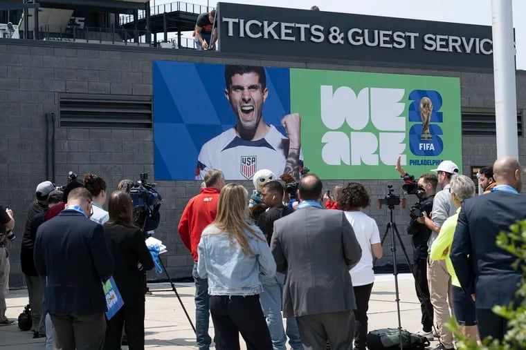 Hershey-born U.S. men's soccer team star Christian Pulisic is featured on a new banner at Lincoln Financial Field promoting Philadelphia's hosting of the 2026 men's World Cup.