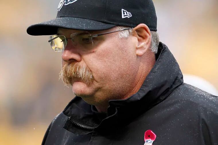Eagles coach Andy Reid: His team may be in free fall, but he'll have plenty of places to land if owner Jeffrey Lurie lets him go. YONG KIM / Staff Photographer