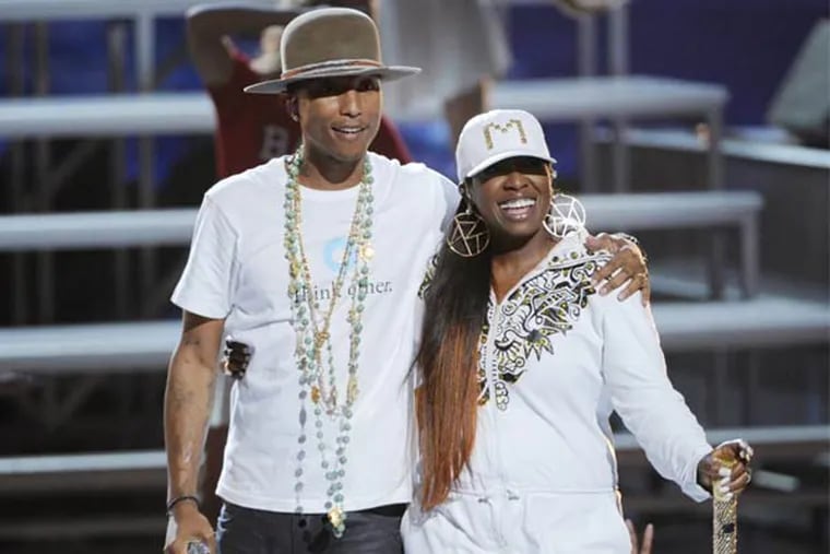 Pharrell Williams, left, and Missy Elliott perform at the BET Awards at the Nokia Theatre on Sunday, June 29, 2014, in Los Angeles.