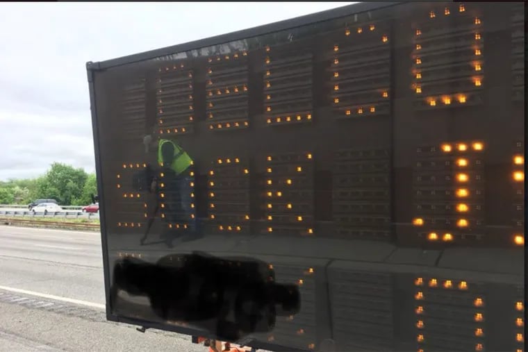 Early in the morning motorists called police to report the offensive message and county workers fixed the sign near the Ridley Park exit.