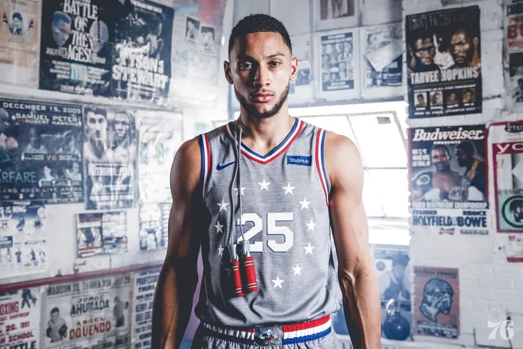 Ben Simmons models the Sixers' new "City Edition" uniforms.