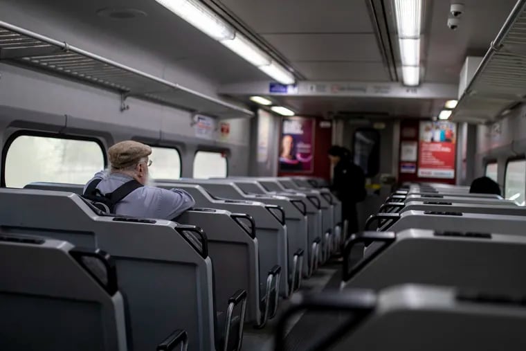 Riders were few on a SEPTA Regional Rail train bound for Center City on March 24.