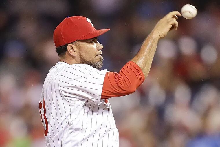 Phillies pitcher Joaquin Benoit after giving up three runs to the Pittsburgh Pirates during the eighth inning.