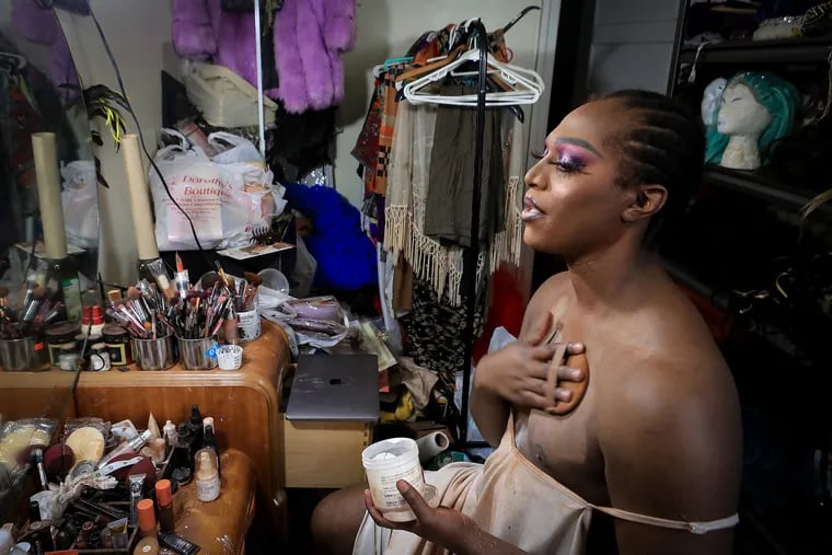 O’Neill Haynes prepares for a drag show performance as Sapphira Cristál in Philadelphia, Pa. on June 6, 2021.