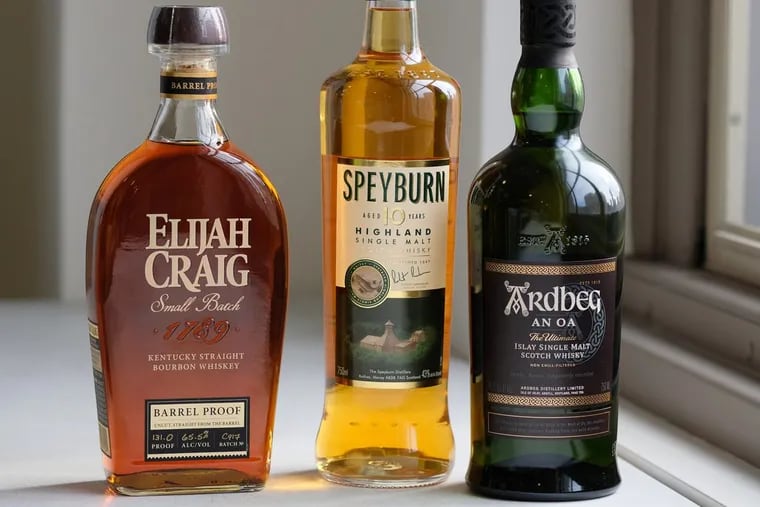 Elijah Craig small-batch bourbon, Speyburn Highland Single Malt and smoky Ardbeg An Oa Scotch are gift-worthy whiskies.